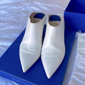 Stuart Weitzman white mules, 2in heel, pointed toe. US9.5